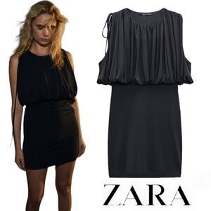 ZARA | Anthracite Gray | DRAPED MINI BALLOON DRESS